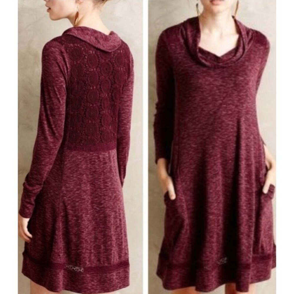 New Anthropologie Saturday Sunday Cowl Neck Dress Womens XL Wine Pockets